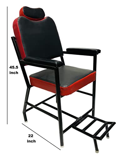 Image of Beauty Parlor Chair Salon Barber Cutting Beauty Parlor Made of Iron Frame, Without Push Back System and Cushioned Back Seat, Already Assembled Chair (Black Red)