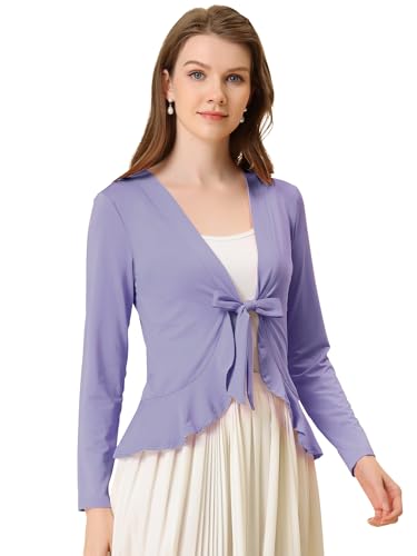 Image of Allegra K Women's Tie Front Sweater Dressy Casual Cardigan Draped Ruffle Shrugs for Women Dresses X-Large Light Purple
