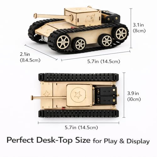 Image of Electric Army Tank DIY Wooden Model Kit - Motorized Educational STEM Toy with Tracks - Creative Building Toy for Kids & Teens (Electric Army Tank)