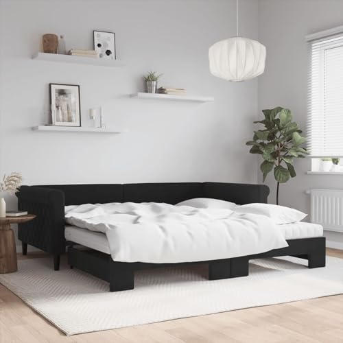 JUNZAI Sofá Cama Nido con colchón Terciopelo Negro 100x200 cm, Estructura de Cama, Sofas De Salon, Sofa Relax, Sofa Bed, Base De Cama, Marco De Cama, Somier   3197806