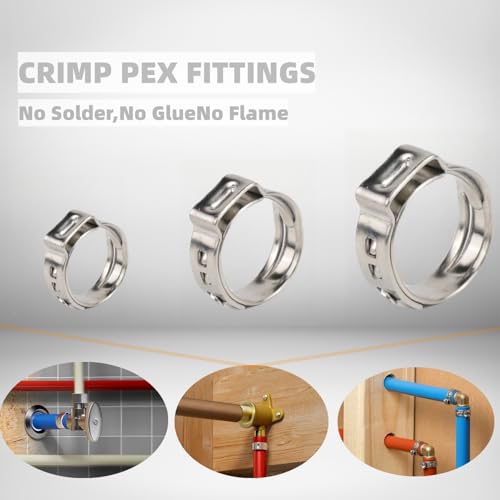 Image of 60 Pack 1 /2 Inch Pex Cinch Clamp Rings, Stainless Steel PEX Crimp Ring, Single Ear Hose Clamps for PEX Tubing Pipe Fitting Connections