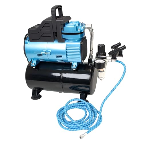 Image of Master Airbrush 1 /5 HP Cool-Runner Dual Fan Tank Air Compressor Kit | TC-426 - Professional Single-Piston with 2 Cooling Fans, Runs Longer without Overheating - Regulator Water Trap, Holder