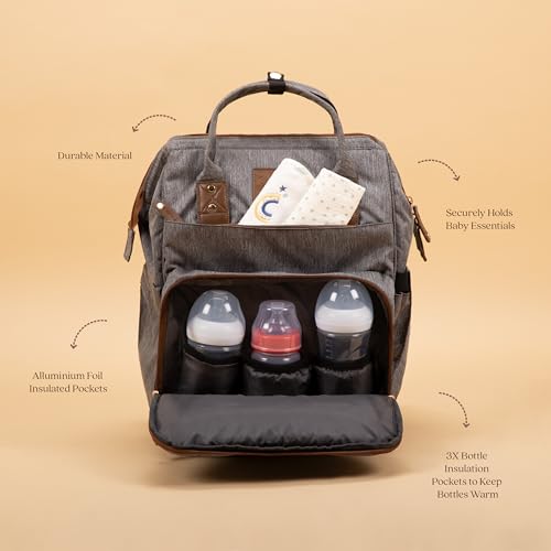 Image of abracadabra Diaper Bag with Changing Station For Mother, Maternity Bag for Newborn Baby, Waterproof and Multipurpose, (38 x 28 x 22 cm) - Grey