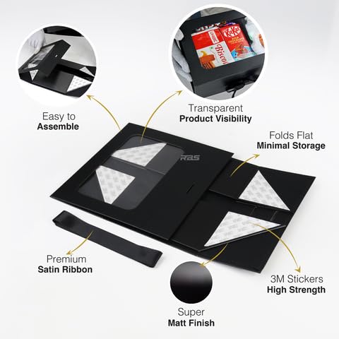 Image of RBS - Black Gift Box with Window 23x16x10cm Empty Gift Box for Packaging (1 Pack) Gifting Sturdy Hamper for Gift Corporate Gifting Box Holds Upto 5kg Transparent Gift Boxes for Gift Presentation