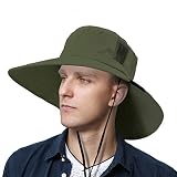 Outdoor Sonnenhut Herren Damen mit Kinnband,Faltbar Breite Krempe Bucket Hut,Summer Cap mit Nackenschutz UPF 50+ UV Schutz für Hiking Safari Strand Wanderhut Anglerhut Gartenhut Sonnenschutz Hut Grün