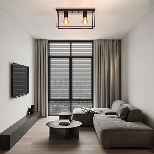 Homefire E27 Retro Industrial Black Corridor Lamp for Bedroom Living Room Vintage Metal Lamp with 2 Flames Ceiling Light for Kitchen Max. 25 W - Image 2