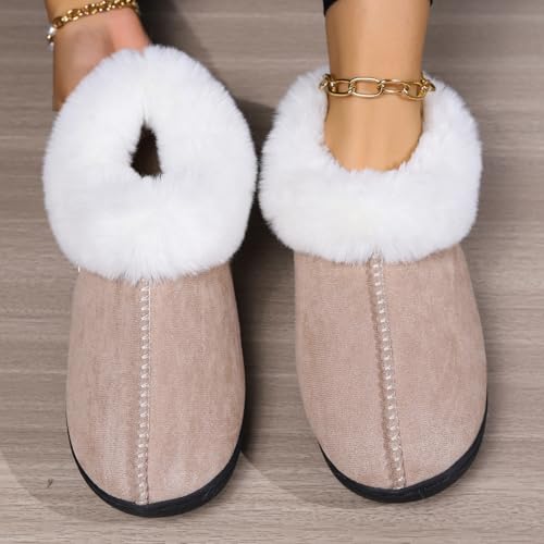 House Slippers for Woman Men, womens slippers on Fuzzy House Shoes Memory Foam with Fuzzy Faux Fur Comfortable Non-Slip Warm Shoes Indoor outdoor Size4