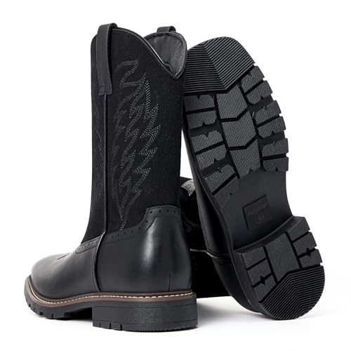 Image of Julyrose Men's Cowboy Boots - Western Boots Square Toe,Slip Resistant,Retro Embroidered Design,Slip on Chunky Heel Country Boot