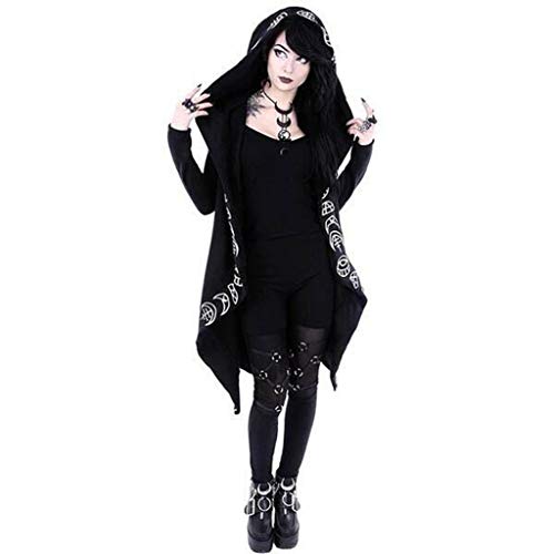 Gothic Hoodies for Women Punk Moon Print Hooded Cardigan Jacket Plus Size Tops Long Sleeve Hoodie Blouse Black Coat4