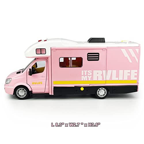 Toy Camper RV Motorhome Toys for Boys Girls Diecast Metal Recreational Vehicle Pretend Play Pull Back Model Car Doors & Awning Open Light Sound Age 3 4 5 6 Kids Toddlers Birthday Gifts - Thumbnail 2