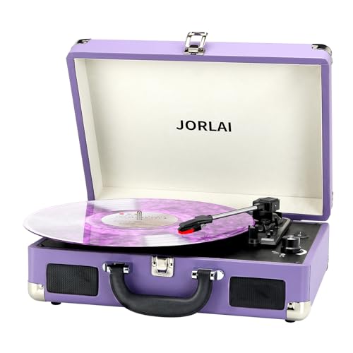 3 Speed Vinyl With Bluetooth Vintage Turntable Built In Battery Portable Suitcase Support Aux In Rca Line Out Headphone Jack Purple
