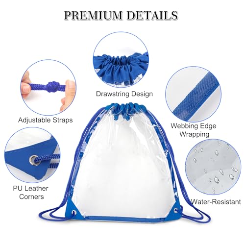 Image of Clear Drawstring Bags for Stadium Events, 12x12 Small Clear Backpack,Concerts, Work, Festivals and Sporting Events Transparent Bag, 2Pack, Blue