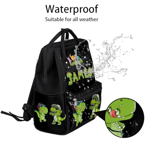 Image of Personalized Dinosaur Diaper-Backpack Baby-Gifts Large Nappy-Bag | Customized Diaper-Bag as Gifts for New Mom Dad Parents Waterproof Mommy-Bag Black Baby Travel Backpack