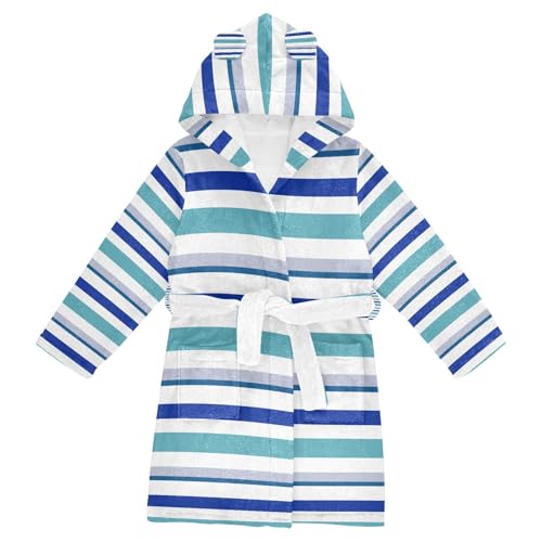Stripe Blue Hooded Robes Robes For Little Girls