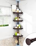 ALLZONE Rustproof Shower Caddy Corner for Bathroom, Bathtub Storage Organizer for Shampoo Accessories, 4-Tier Adjustable Shelves with Tension Pole, Fit Height 34 to 116 Inch, Brown