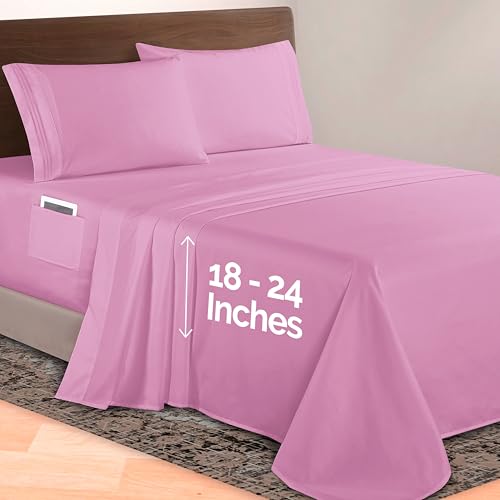 Image of Elegant Comfort Luxurious 1500 Premium Hotel Quality Microfiber 4-Piece Sheet Set, 18-24 Inches Deep - Extra Deep Pocket Sheets - Ultra Soft 4PC Deep Pocket Sheets, California King, Light Pink