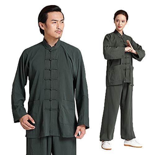 llh Mujeres Tai Chi Uniforme Zen Traje De Meditación Ropa De Lino Hombres Kung Fu Chino Traje De Yoga,Green-L