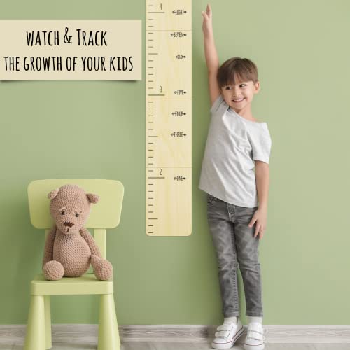 Beautiful Wooden Growth Chart For Kids - Upgraded Easy Install Version - The Perfect 6.5 Ft Height Measurement Chart W Stickers To Track Your Kids Growth - Modern Boho Nursery Or Playroom Wall Decor #TOP2