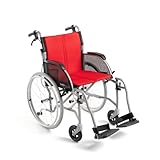 Feather Mobility - Red Cushion 13.5lb Silver Frame Lightweight Folding Wheelchair - with Swingaway L