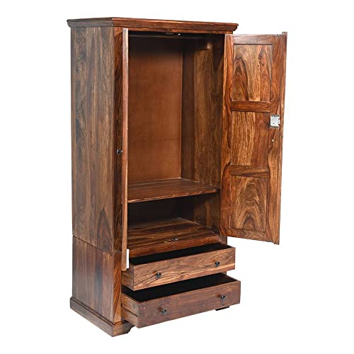 Image of Wakefit Wardrobe | 1 Year Warranty | Solid Wood Almirah, Cupboard for Clothes Storage | 2 Door, 2 Drawers | Chenille - Dark Brown