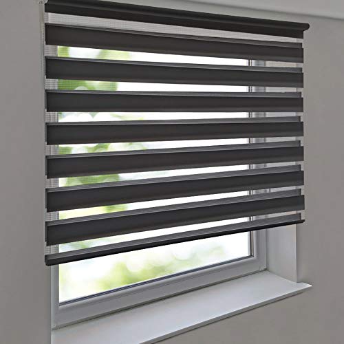 Doppelrollo Premium 150 x 170 cm anthrazit - Duorollo Vario Seitenzug zum Anschrauben freihängend für Wandmontage und Deckenmontage - inkl. Metallträger