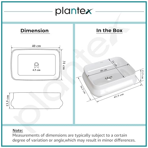 Image of Plantex Platinum Ceramic Wash Basin /Washbasin for Bathroom /Tabletop Wash Basin with 10 Years Glaze Warranty by Plantex / (Glossy White - 18 x 14 x 5 Inch)