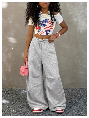 Verdusa Girl's Wide Leg Baggy Sweatpants Athletic Workout Loose Pants with Pockets Cute Clothes3