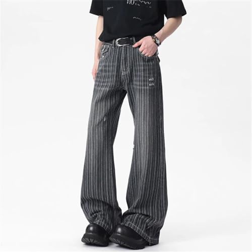 Men's Vertical Nail Button Washed Jeans Striped Niche Design Denim Pants4