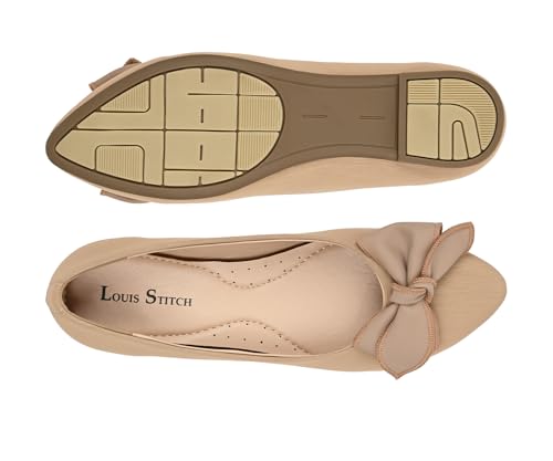 Image of LOUIS STITCH Women's Elegant Bow Ballerina Flats | Premium Closed-Toe Flat Sandals| Comfort Ballerina for Office & Everyday Style| LS-LDCF-012