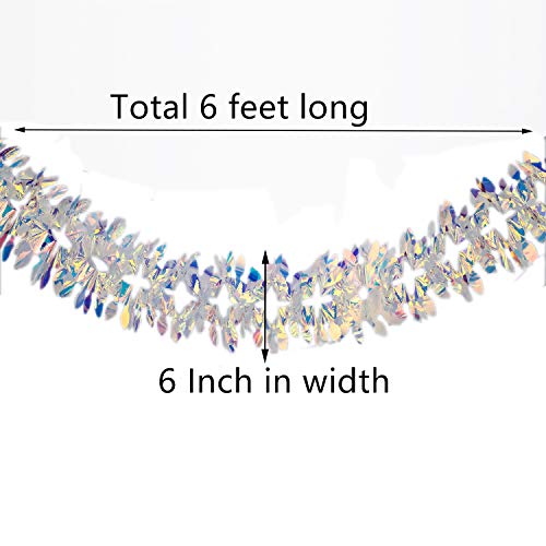 Image of Iridescent Hanging Decorations Garland, 6ft Long Roll Shiny Foil Metallic Banner for Christmas, Bridal Shower, Wedding, Birthday, Frozen Theme Party, Fairy Princess Rainbow Show Decoration
