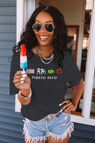 Puerto Rico Embroidery Shirt Women Puerto Rico Flag Graphic Tees Boricua Shirts Puerto Rican Pride Short Sleeve Tops3