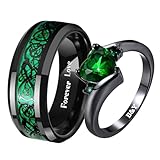 BomdoG Wedding Ring Set Custom Matching Couple Promise Rings for Him and Her Engraved Mens Engagement Rings Tungsten Emerald Birthstone Ring for Women,Size 5-13 (Couple Ring)