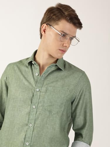 Image of Thomas Scott Men's | Printed | Textured Fabric | Full Sleeve | Regular Fit | Linen Blend | Single Pocket | Spread Collar | Casual Shirt
