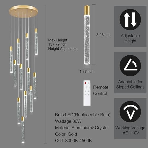 Image of 12-Lights Bubble Crystal Chandelier for Entryway High Ceiling,Gold