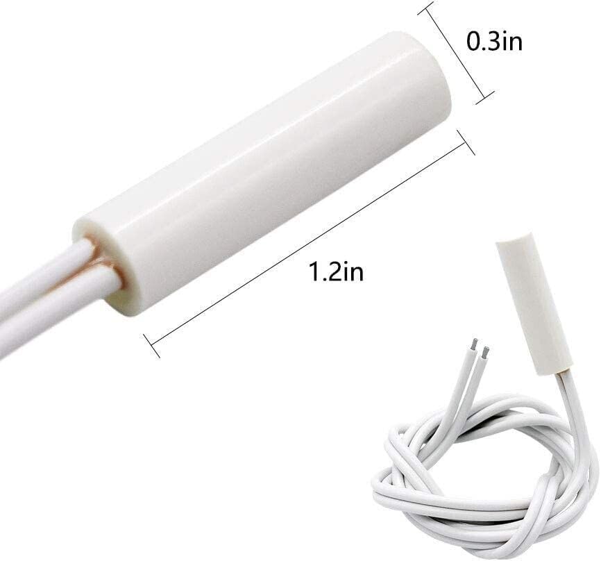 Refrigerator Defrost Heating Element, a white cylindrical component approximately 1.2 inches long, with two wires.