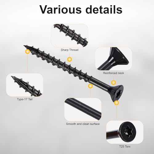 Image of Deck Screws #8X2'', T25 Star Torx Drive Flat Head Wood Screws, Black, 5lb