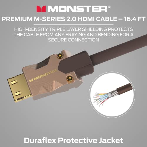Image of Monster M-Series Certified Premium HDMI Cable 2.0, 25 Gbps High-Speed, 4K UHD 60Hz, Duraflex Jacket, Triple-Layer Shielding, Gold-Plated V-Grip Connector, 16.4 ft