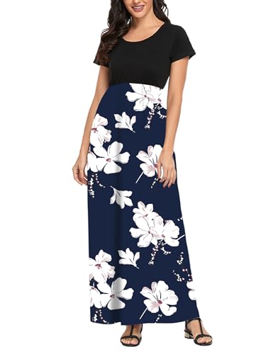 Image of Lacavocor Womens Short Sleeve Maxi Dresses Empire Waist Long Dress