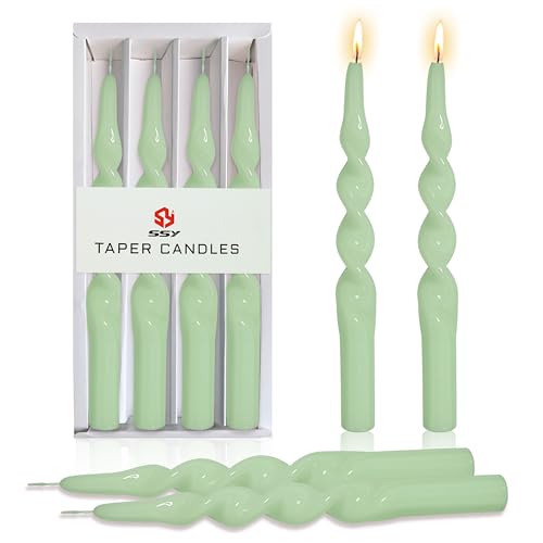 10 Inch Light Green Spiral Taper Candles, Set of 4 Unscented for Christmas