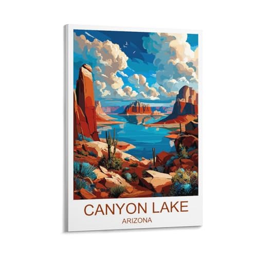 AOJYLXE Canyon Lake Arizona Vintage Travel Poster Wall Art 12x18inch(30x45cm), Scenic City Landscape Painting Print, Aesthetic Room Decor & Large Scenery Artwork for Home Office