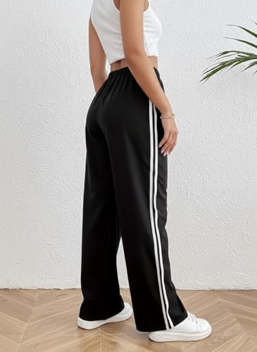 Image of dockstreet Straight Long Length Trouser Style Drawstring Contrast Belt Black and White Trackpant for Women /Trending, Relaxed Casual Lowers for Women