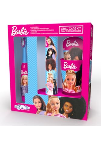 Mr.White realizzato per Barbie - Kit regalo LED per denti, spazzolino turbo alimentato a batteria, dentifricio 75 ml e bicchiere