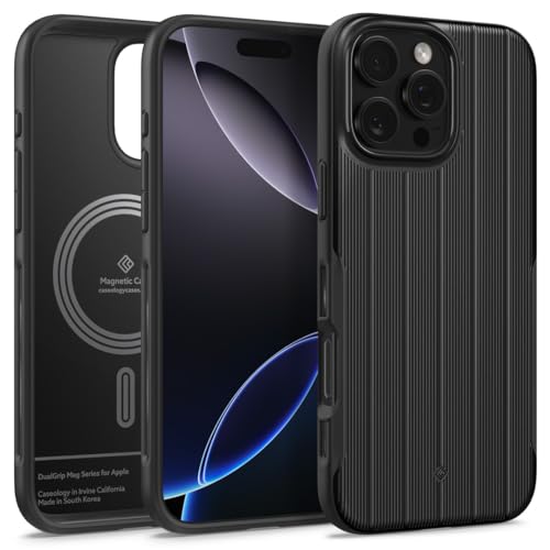 Image of CASEOLOGY by Spigen Dual Grip Mag for iPhone 16 Pro Case [Enhanced Grip Design] Magnetic Protection Back Cover Case for iPhone 16 Pro (TPU and PC | Onyx Black)