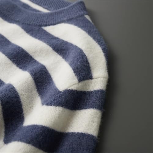 Mens Crew Neck Striped Sweater 100 Percent Merino Wool Knitted Pullover Casual Long Sleeve Jumper4