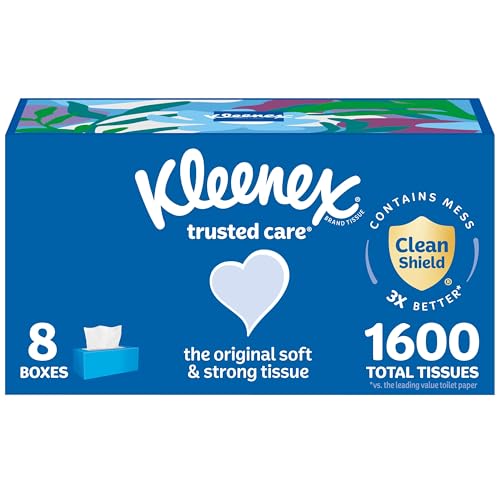 kleenex trusted care facial tissues 8 flat boxes 200 tissues per box 2-ply packaging may vary