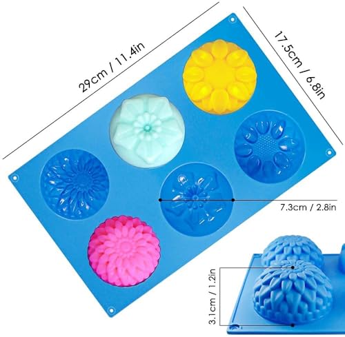 Image of Silicone Flower Shape Soap Molds 6-Cavity Trays for Homemade Cake Chocolate Cupcake Mold Fondant Shape Decorating Ice Cube | Muffin Candle Soap Mould- Random Color | Flower Mix soap Mould