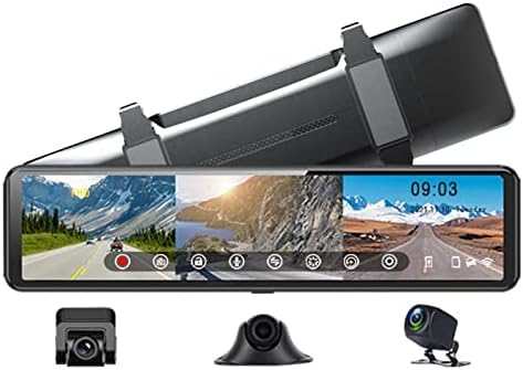 4K Rear View Mirror Camera,12' Mirror Dash Cam Front and Rear with Voice Control for Cars&Trucks,Smart Touch Screen,64GB Card Included/Loop Record/Reverse Assist