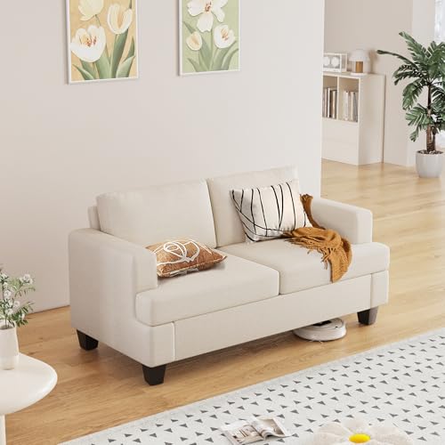Furnimart 62" Loveseat Couch, Modern Love Seat Couches for Small Spaces, Beige Linen Sofa, Deep Seat Sofa for Living Room, Small 2 Seater Couch for Bedroom, Office