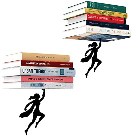 Artori Design Invisible Hanging Metal Floating Bookshelf - Optical Illusion Wall Book Shelf for Kids and Adults - Modern Small Black Wall Mounted Bookshelves for Unique Home Decor (2 x Wondershelf)