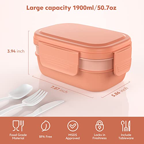 Image of Bento Box Adult Lunch Box,3 Stackable Bento Lunch Containers for Adults